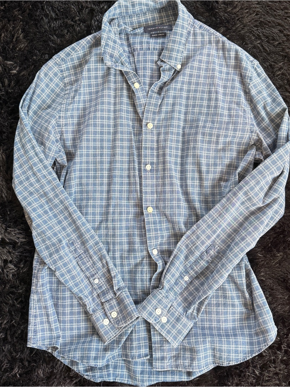 Tommy Hilfiger Slim Fit Light Blue Plaid Button-Down Shirt - Men's